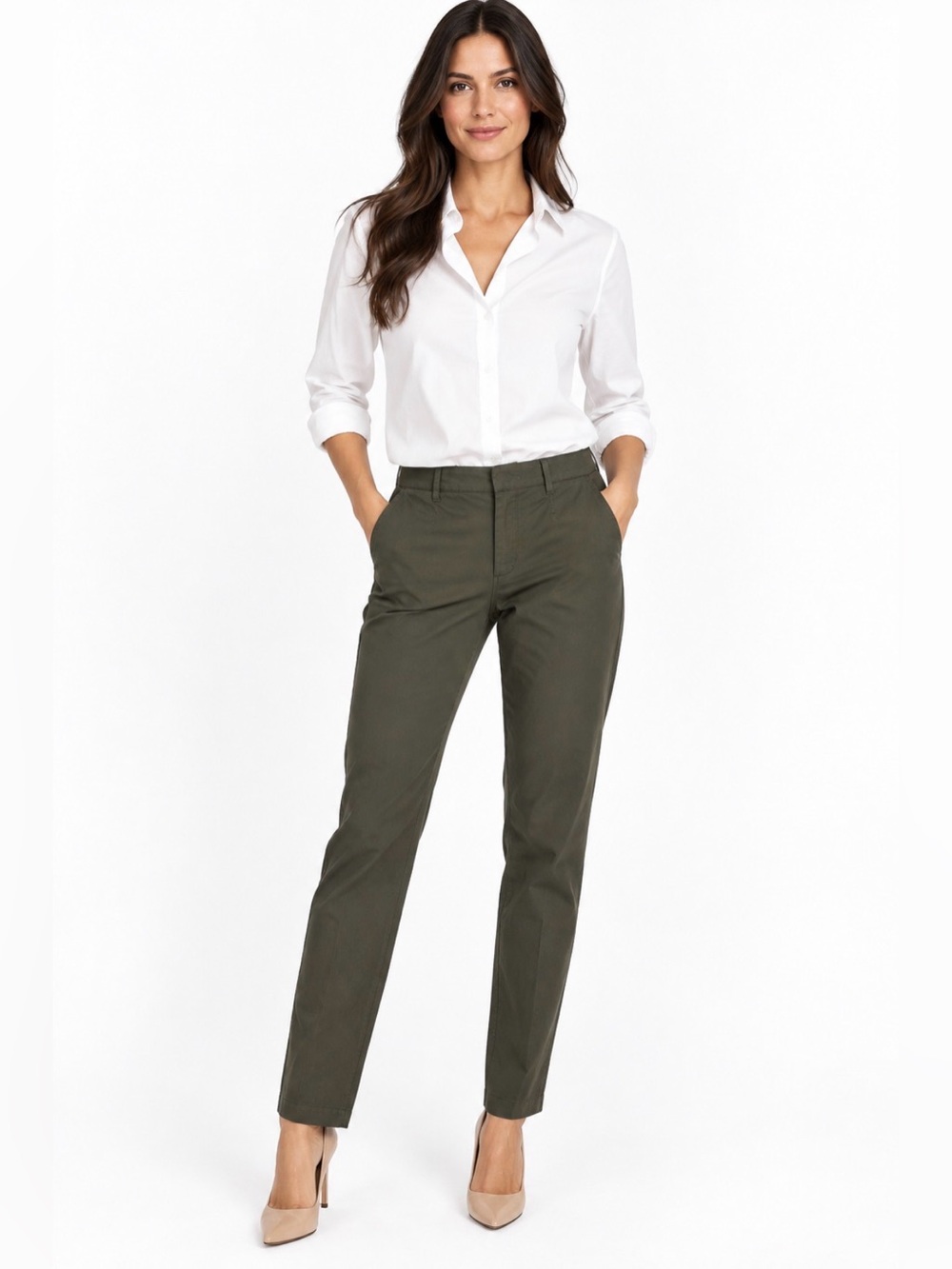 Theory Liham Plethora NWT Women’s Straight High-Rise Pants Career Moss Size 29